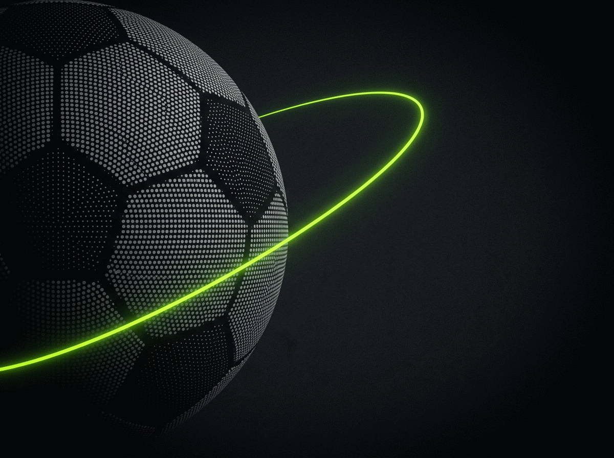 A dot-matrix football with a thin lime orbit around it